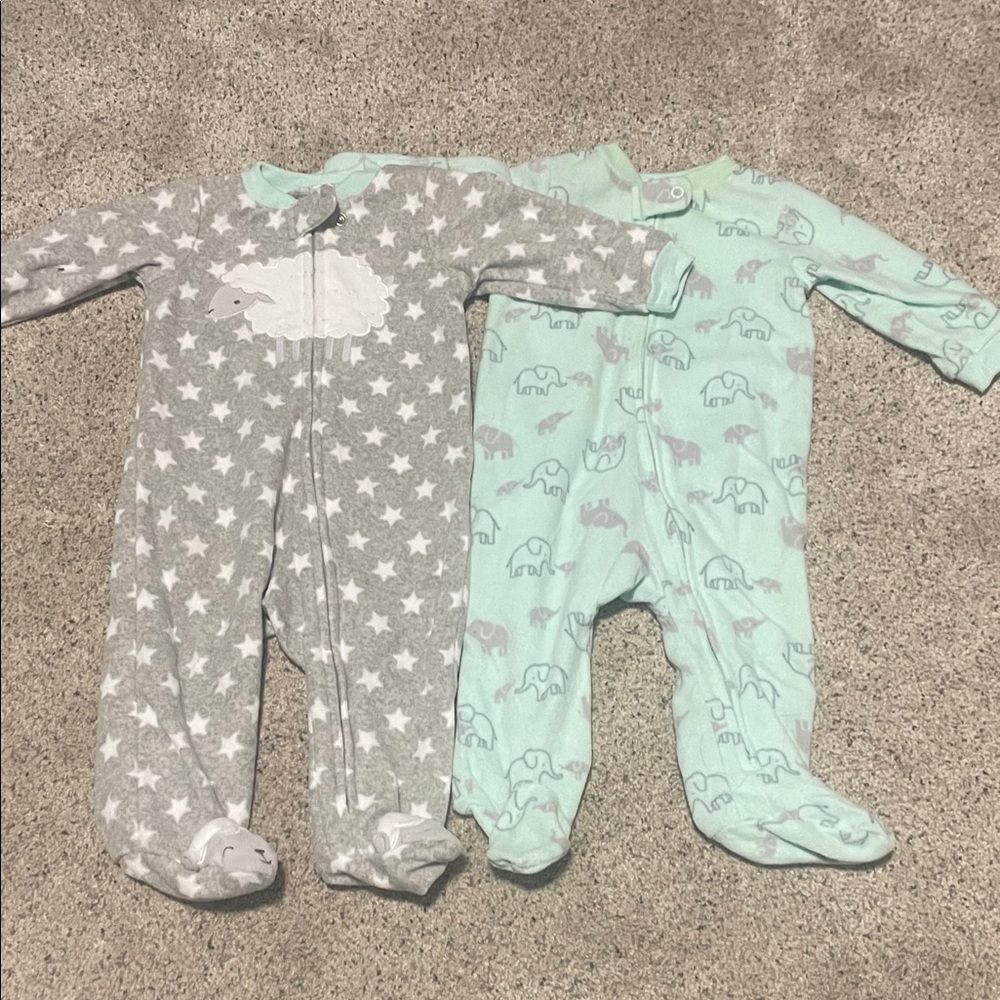 Carters Gray and Mint Elephant Print 3-6 Month Sleepers
